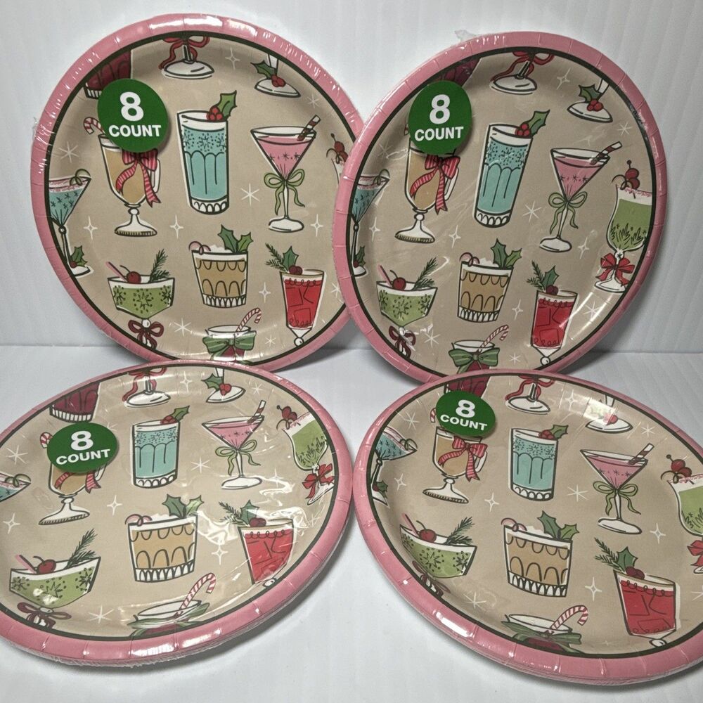 Design International Group Christmas Cocktail 7in Paper Plates 4pack of 8ct